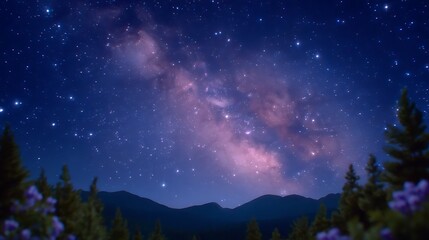 Fototapeta premium Milky Way Majesty Night Sky over Mountain Forest.