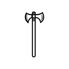 Isolated Double Bladed Axe with Long Handle in Black and White Simple Icon