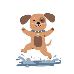 Cute dog king wearing royal red cape and golden crown holding scepter vector illustration 