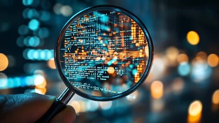 Deep dive into complex code a magnifying glass focusing on data analysis and cybersecurity insights