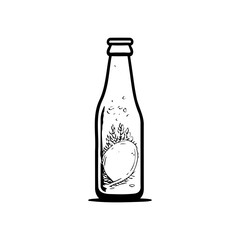 Minimalist line art illustration of a glass bottle containing an organic element