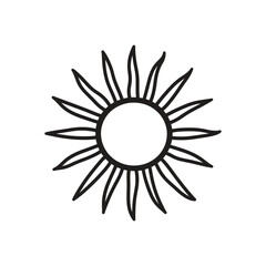 Naklejka premium Isolated Hand Drawn Sun Icon in Black Outline on Transparent Background