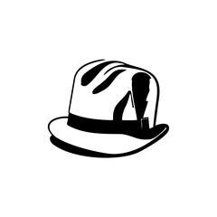Stylized depiction of a vintage fedora hat in minimalistic black and white