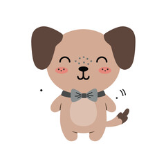 Cute smiling donut character with pink icing bow and colorful sprinkles vector illustration