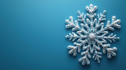 Silver snowflake on blue background.  Winter holiday design