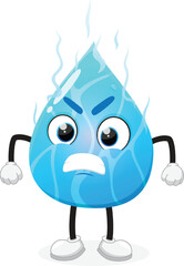 Angry blue water drop cartoon mascot character
