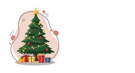 Christmas tree decorated with ornaments and gifts under star on top festive holiday celebration vector 
