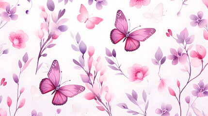 Elegant Seamless Pattern with Pink Decorative Butterflies for Backgrounds and Designs