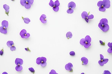 Delicate purple flowers arranged in a circle on a white background