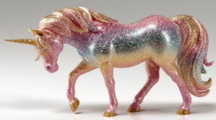 Sparkling Unicorn Figurine with Glittery Rainbow Colors and Golden Horn Perfect for Fantasy an