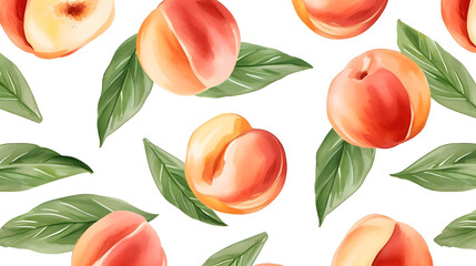 Professional Seamless Pattern of Fresh Peaches on White Background for Design Projects