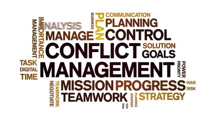 Conflict Management animated word cloud;text design animation tag kinetic typography seamless loop.