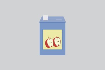 Minimalist flat design vector graphic of a light green 'sap' apple juice carton, beverage packaging with two stylized apples icon