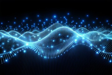 Futuristic tech background abstract digital waves blue lights data points sparkles