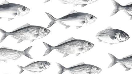 Obraz premium Professional Seamless Grey Fish Pattern on White Background for Design Projects
