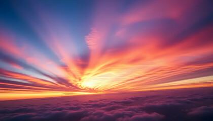 Fototapeta premium Vibrant Sunset Over Clouds Illuminating Sky With Radiant Hues