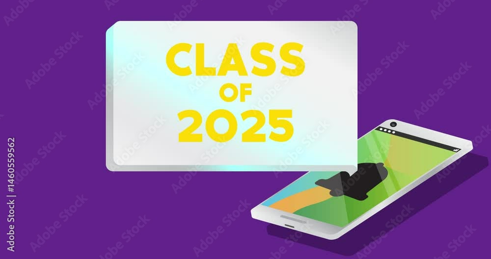 Poster class of 2025 text on notification bubble from portable information device screen. mobile app messag