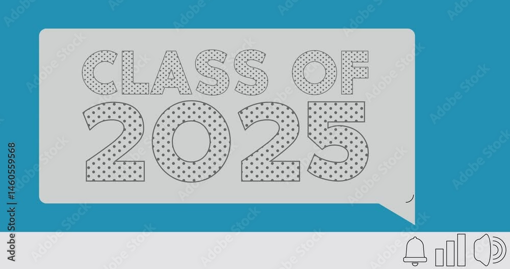 Poster class of 2025 text on notification bubble from portable information device screen. mobile app messag