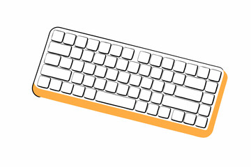 Office keyboard in white and orange flat illustration with copy space