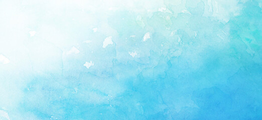 コピースペースのある夏をイメージした水色の水彩背景　背景イラスト　テクスチャ素材	
