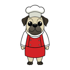 A cute pug dressed as a chef, holding a tray with pride, ready to serve up smiles and treats with its irresistible charm and culinary flair!
