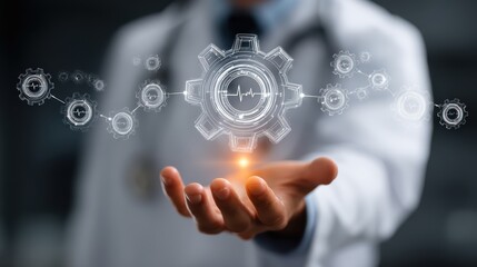 Medical business professional optimizing healthcare systems using AI.
