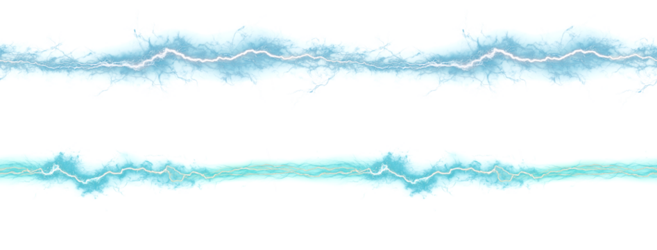 Horizontal streaks of electric blue lightning bolts with energy discharge and glowing edges on transparent background, perfect for sci-fi design, energy effects, and digital visual effects overlays - Powered by Adobe