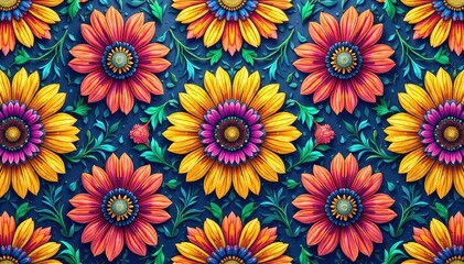 Intricate floral design, repeating seamlessly , textile, wallpaper, continuous