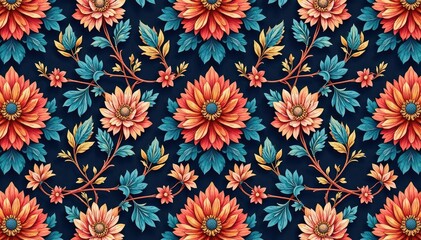 Intricate floral damask textile design in repeating pattern , graphic, pattern