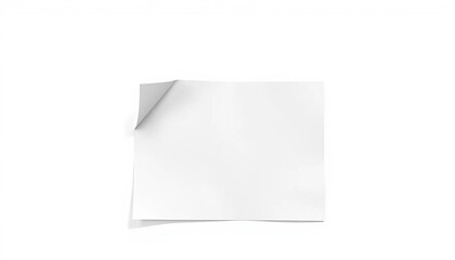 A single sheet of white paper with one softly rounded corner, isolated on a pure white background, blank, card