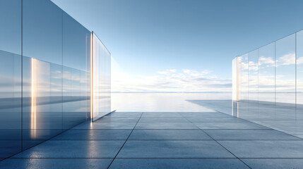 Obraz premium A modern minimalist scene of two mirrored glass walls on the right and left