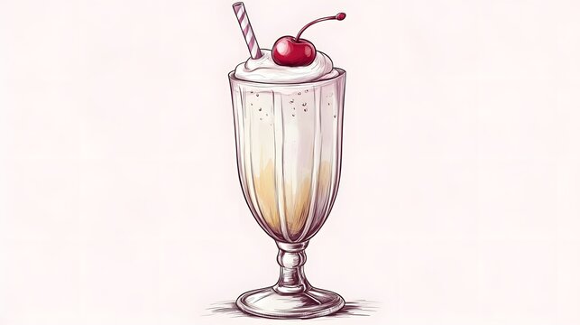 Hand-drawn illustration of a milkshake with a cherry.