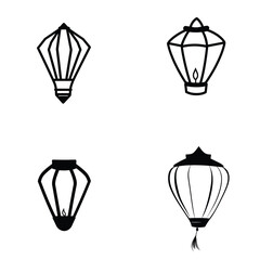 Naklejka premium Lanterns Set, Paper Asian Lanterns, Hand Drawn Silhouette, Transparent Background