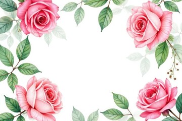 Naklejka premium Delicate watercolor roses & leaves, repeating seamlessly , background, nature