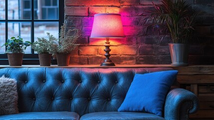 Cozy Living Room Interior Design with Colorful Lighting