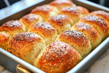 fresh fluffy homemade buns with a golden 