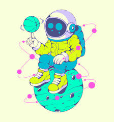 Retro Urban Vibes Illustration. Bold Astronaut Character Art and Street Pop Graphics for Apparel, Posters, and Print