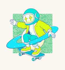Retro Urban Vibes Illustration. Bold Astronaut Street style Skate Design and Street Pop Graphics for Apparel, Posters and Print