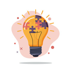 Light bulb with colorful puzzle pieces inside representing creativity and problem solving concept vector illustration 