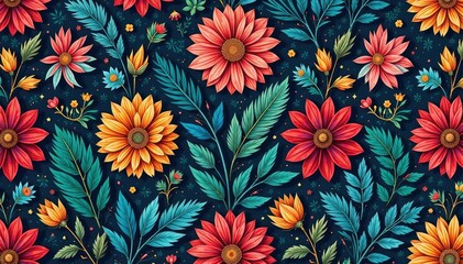 Intricate botanical pattern, repeating design, spring, plant pattern