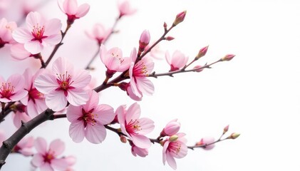 Intricate sakura branch pattern, white background, fine detail, white background, nature