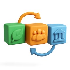 3D Elements for ESG Concepts with Leaf, Group, and Building Icons