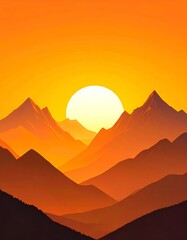 Majestic Sunrise Over Serene Mountain Landscape with Warm Colors