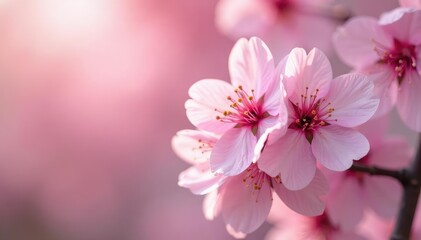 Obraz premium Delicate pink cherry blossoms, full bloom, soft focus, floral design, pattern