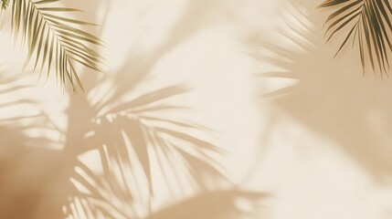 Obraz premium Subtle palm leaf shadows on a beige background.