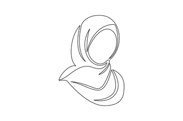 Continuous one line drawing of Trendy hijab woman. Single line drawing illustration of Muslim woman using hijab. Fashionable stylish concept vector art. Doodle line illustration.