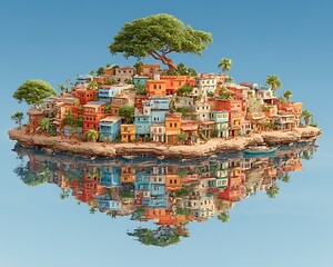 Vibrant Island Village: A Serene Reflection
