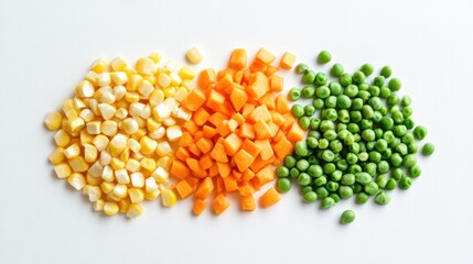 Colorful frozen vegetables in three distinct piles.