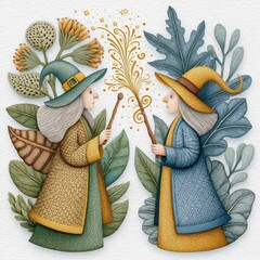 Two Witches Casting Spells Amidst Lush Foliage