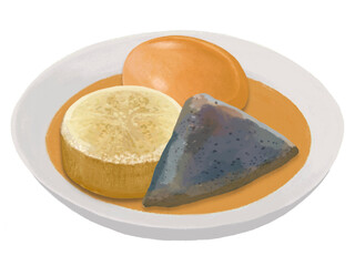おでん小皿（大根、煮卵、こんにゃく）